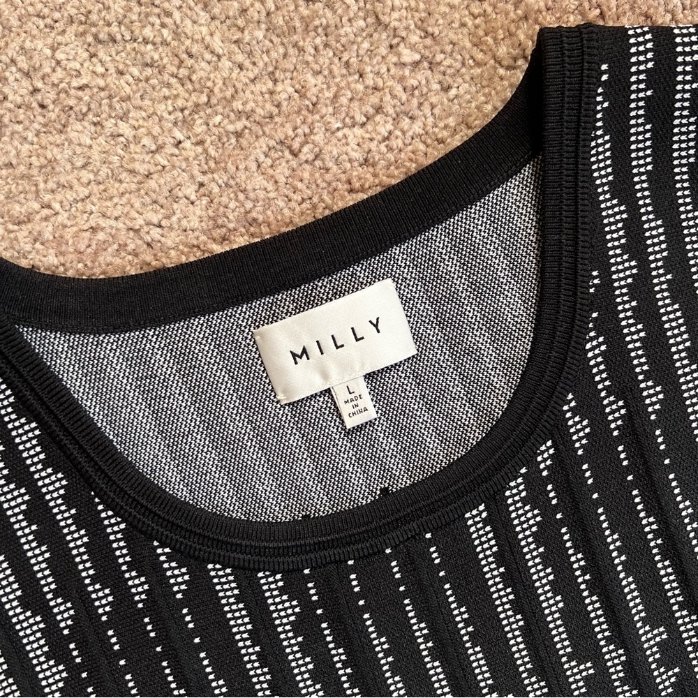 Milly fit flare stretch black white sleeveless dress a line size L 8-10 - Picture 7 of 8